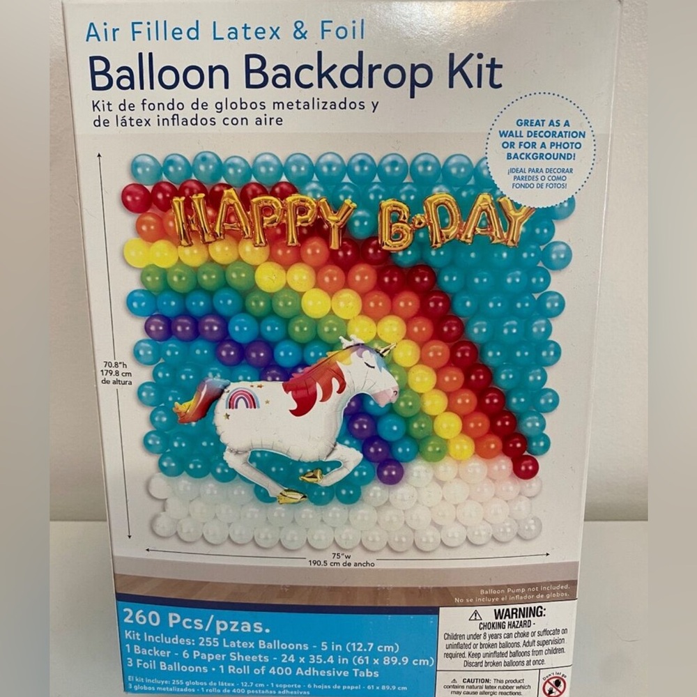 Rainbow unicorn birthday balloon backdrop kit - NEW
